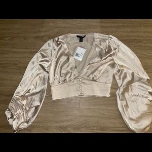 Forever 21 Satin Balloon Sleeve Blouse, Size M